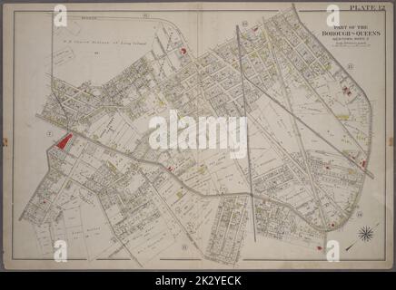 Kartographie, Karten, Katasterkarten. 1909. Lionel Pincus und Prinzessin Firyal Map Division. Queens (New York, N.Y.), New York (N.Y.), Immobilien Platte 12: Begrenzt durch Maurice Avenue, Fisk Avenue, Broadway, Grand Street, Division Avenue, Grove Street, ... Plank Road, ... Johnson Avenue, Firth Avenue, Gladys Place und Juniper Avenue. Teil des Bezirks Queens, New Town, ward 2. Stockfoto