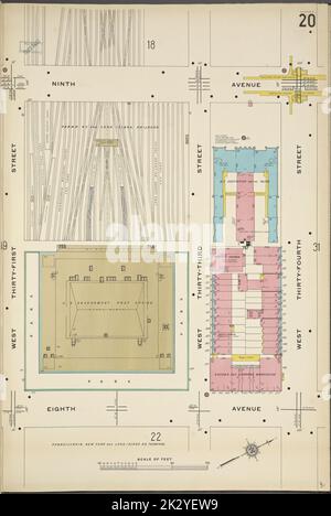 Kartografisch, Karten. 1911. Lionel Pincus und Prinzessin Firyal Map Division. Feuerversicherung , New York (Staat), Immobilien , New York (Staat), Städte & Orte , New York (Staat) Manhattan, V. 5, Plate No. 20 Karte begrenzt durch 9. Ave., West 34. St., 8. Ave., West 31. St. Stockfoto
