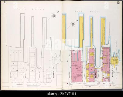 Kartografisch, Karten. 1884 - 1936. Lionel Pincus und Princess Firyal Map Division. Feuerversicherung , New York (Staat), Immobilien , New York (Staat), Städte & Orte , New York (Staat) Brooklyn Plate No. 10 Karte begrenzt durch Congress St., East River, Atlantic Ave., Columbia St. Stockfoto