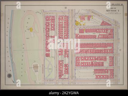 Kartografisch, Karten. 1914. Lionel Pincus und Prinzessin Firyal Map Division. Manhattan (New York, N.Y.), Immobilien , New York (Bundesstaat) , New York Plate 18, Teil von Abschnitt 7: Begrenzt durch W. 127. Street, Manhattan Street, Amsterdam Avenue, W. 122. Street und (Riverside Park) Riverside Drive Stockfoto