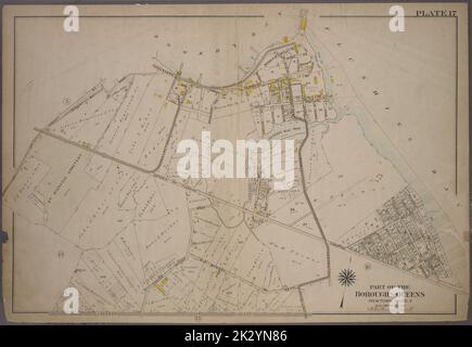 Kartographie, Karten, Katasterkarten. 1909. Lionel Pincus und Prinzessin Firyal Map Division. Queens (New York, N.Y.), New York (N.Y.), Immobilien Platte 17: Begrenzt durch Bowery Bay Road, Shore Road, N. Beach Avenue, Maple Avenue, Old Bowery Road (Flushing Bay), Junction Avenue, Jackson Avenue, Trains Meadow Road und (St. Michaels Cemetery) Astoria und Flushing Turnpike. Teil des Bezirks Queens, New Town, ward 2. Stockfoto