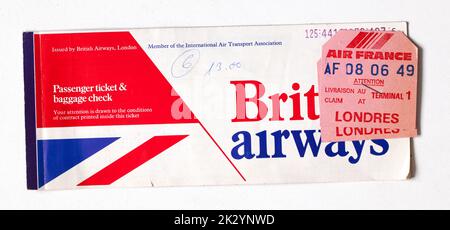 Old British Airways Flugticket Stockfoto