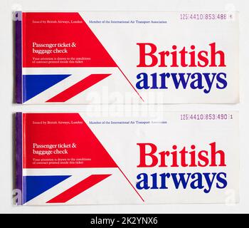 Old British Airways Flugtickets Stockfoto