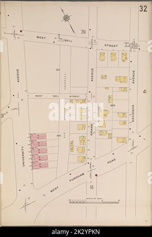 Kartografisch, Karten. 1914. Lionel Pincus und Prinzessin Firyal Map Division. Feuerversicherung , New York (Staat), Immobilien , New York (Staat), Städte & Orte , New York (Staat) Bronx, V. 14, Plate No. 32 Karte begrenzt durch W. 190.St., Davidson Ave., W. Fordham Rd., University Ave. Stockfoto