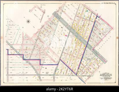 Kartografisch, Karten. 1898. Lionel Pincus und Prinzessin Firyal Map Division. Brooklyn (New York, N.Y.), Immobilien , New York (Bundesstaat) , New York Doppelseitenteller Nr. 11: Begrenzt durch West Street, Ditmas Avenue (Avenue E), Coney Island Avenue, Avenue H, Ocean Parkway, Avenue I, Gravesend Avenue, 47. Street und 15. Street. Teil der Stationen 29 und 30, Landkartenabschnitte, Nr. 16, 17 und 20, Band 2, Brooklyn Borough, New York City. Stockfoto