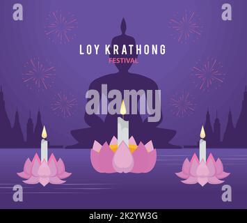 loy krathong Festival-Lettering-Karte Stock Vektor