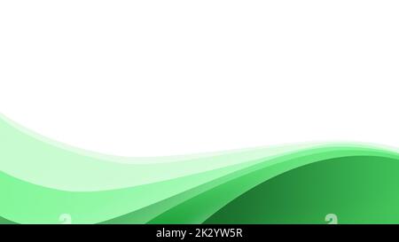 Ozeanwellenform aus einfachen hellgrünen und grünen Wellenlinien auf Weiß. Einfacher abstrakter grüner Hintergrund mit Kopierbereich. 4K Auflösung. Stockfoto