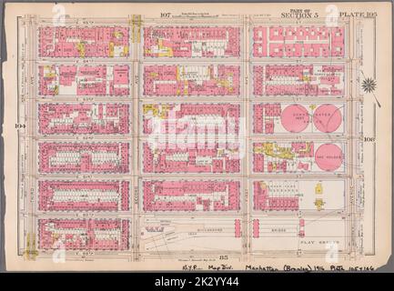 Kartografisch, Karten. 1916. Lionel Pincus und Prinzessin Firyal Map Division. Atlanten, Manhattan (New York, N.Y.), Immobilien , New York (Bundesstaat) , New York Platte 105: Begrenzt durch E. 65. Street, Avenue A, E. 60. Street, Second Avenue, E. 59. Street und Third Avenue Teil von Abschnitt 5 Stockfoto