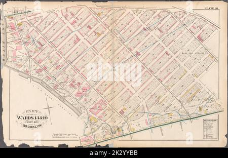 Kartografisch, Karten. 1880. Lionel Pincus und Prinzessin Firyal Map Division. Brooklyn (New York, N.Y.), Immobilien , New York (Bundesstaat) , New York Plate 20: Begrenzt durch S. 11. Street, Division Avenue, Broadway, Heyward Street, Harrison Avenue, Middleton Street, Marcy Avenue, Flushing Avenue, Classon Avenue, Kent Avenue und 1. Street. Platte 20: Teil der Stationen 13 & 19. Die Stadt Brooklyn. Stockfoto