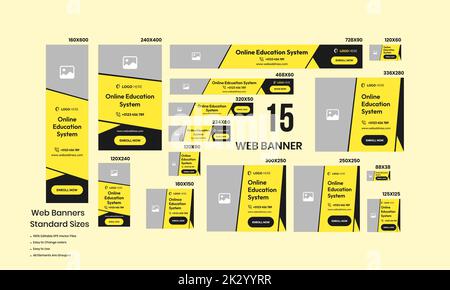 Online-Bildungssystem von Web-Seiten-Design-Vorlagen für Online-Bildung, Video-Tutorials, E-Learning, Online-Test Fähigkeiten. Banner zu Online-Kursen Stock Vektor