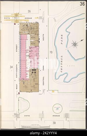 Kartografisch, Karten. 1907. Lionel Pincus und Prinzessin Firyal Map Division. Feuerversicherung , New York (Staat), Immobilien , New York (Staat), Städte & Orte , New York (Staat) Manhattan, V. 6, Plate No. 36 Karte begrenzt durch 6. Ave., Central Park South, 5. Ave., W. 58. St. Stockfoto