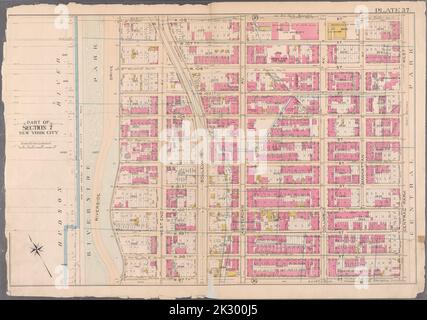 Kartografisch, Karten. 1897. Lionel Pincus und Prinzessin Firyal Map Division. Immobilien , New York (Bundesstaat) , New York, Manhattan (New York, N.Y.) Platte 37: Begrenzt durch W. 108. Street, Central Park West, W. 97. Street und (Hudson River) Riverside Drive. Teil von Abschnitt 7: New York City. Stockfoto