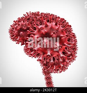 Covid-Gehirn und langfristiges Coronavirus-Syndrom und Coronavirus-Pandemiesymptome, die als medizinisches Verletzungsneurologiekonzept als Virus fortbestehen. Stockfoto