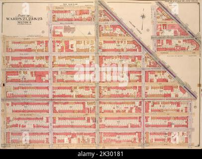 E.B. Hyde & Co. Kartografisch, Karten. 1904 - 1912. Lionel Pincus und Princess Firyal Map Division. Brooklyn (New York, New York) , Maps, Immobilien , New York (State) , New York Brooklyn, Vol. 2, Double Page Plate No. 16; Teil der Wards 21, 23 & 25, Abschnitt 6; Karte begrenzt durch Vernon Ave., Broadway, Patchen Ave.; einschließlich Lexington Ave., Sumner Ave., Hart St., Lewis Ave.; Unterplan; Karte begrenzt durch Broadway, Vernon Ave., Lewis Ave.; einschließlich Stockton St., Myrtle Ave Stockfoto