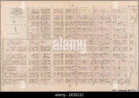 Kartografisch, Karten. 1885. Lionel Pincus und Prinzessin Firyal Map Division. Immobilien , New York (Bundesstaat) , New York, New York (N.Y.) Tafel 18: Begrenzt durch E. 64. Street, Avenue A, E. 52. Street, W. 52. Street, Sixth Avenue, W. 59. Street und Fifth Avenue. Teil von ward 19, New York City. Stockfoto