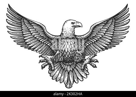 Adler mit ausgebreiteten Flügeln. Royal Symbol handgezeichnete Skizze im Vintage-Gravurstil. Vektorgrafik Stock Vektor