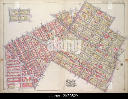 E.B. Hyde & Co. Kartografisch, Karten. 1916. Lionel Pincus und Prinzessin Firyal Map Division. Brooklyn (New York, N.Y.), Immobilien , New York (Staat) , New York Brooklyn, Vol. 1, 2. Teil, Doppelseitenplatte Nr. 32; Teil der Stationen 13, 14, 15, 16, Abschnitt 8, 9, 10; Karte begrenzt durch Marcy Ave., Metropolitan Ave., Havemeyer St., Withers St., Union Ave., Richardson St., Manhattan Ave., Withers St., Humbolt St.; Einschließlich Skillman Ave., Old Woodpoint Rd., Bushwick Ave., Ten Eyck St., Union Ave., Heyward St., Marcy Ave.; Sub Plan Map begrenzt durch Richardson St., Humbolt St., Withers St., Manhattan Ave Stockfoto