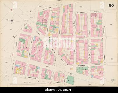 Kartografisch, Karten. 1895. Lionel Pincus und Prinzessin Firyal Map Division. Feuerversicherung , New York (Staat), Immobilien , New York (Staat), Städte & Orte , New York (Staat) Manhattan, V. 3, doppelseitiges Schild Nr. 60 Karte begrenzt durch Waverley Pl., Perry St., Greenwich St., Gansevoort St. Stockfoto