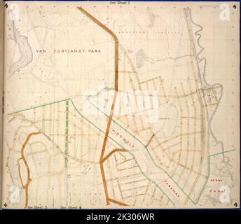 New York (New York). Department of Parks. Topografische Aufteilung. Kartografisch, Karten. 1873. Lionel Pincus und Prinzessin Firyal Map Division. Westchester County (N.Y.), New York (N.Y.) Bronx, topografische Karte Blatt 4; Karte begrenzt durch Mosholu Ave., Jerome Ave., Bronx River, Richard St., Lorillard Terrace, Tillotson Ave., Railroad Ave., Hull Ave., Perry Ave., Bainbridge Ave., Briggs Ave., Carlin Pl.; einschließlich Marion Ave., Antony Ave., Sedgwick Ave., Giles Pl., Boston Ave., Heath Ave., Ft. Independence St., Bailey Ave., Albany Road, Van Cortlanat Ave., New York Boston Railroad Stockfoto