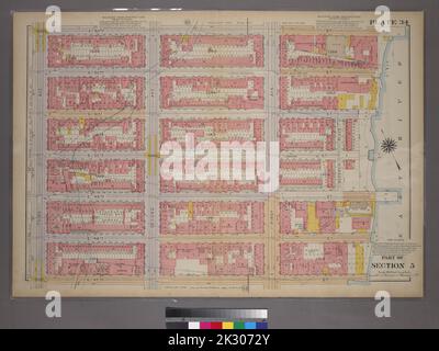 Kartografisch, Karten. 1913. Lionel Pincus und Prinzessin Firyal Map Division. Immobilien , New York (Bundesstaat) , New York, Immobilien , Manhattan (New York, N.Y.), Manhattan (New York, New York) Platte 34, Teil von Abschnitt 5: Begrenzt durch E. 53. Street, (East River Piers) First Avenue, E. 47. Street und Third Avenue Stockfoto