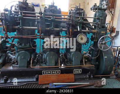 Gardner 3J5 1929 – Power Hall-Motor, zum Führen von Booten, im National Waterways Museum, South Pier Road, Ellesmere Port, England, UK, CH65 4FW Stockfoto