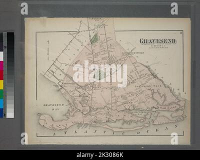 Kartografisch, Karten. 1873. Lionel Pincus und Prinzessin Firyal Map Division. Long Island (New York) , Beschreibung und Reise Gravesend. Kings Co. L.I. Stockfoto
