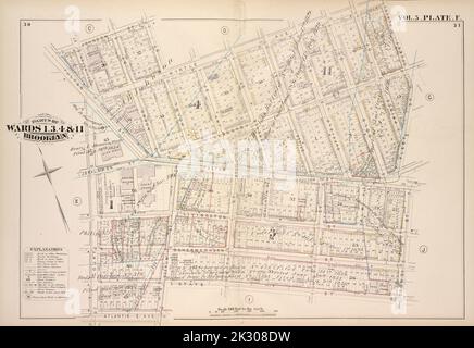 Kartografisch, Karten. 1880. Lionel Pincus und Prinzessin Firyal Map Division. Brooklyn (New York, N.Y.), Immobilien , New York (Bundesstaat) , New York Vol. 5. Plate, F. Karte in Richtung Johnson St., Pearl St., Myrtle Ave., Fleet Place, Fleet St., Bond Street, State Street, Boerum Street, Atlantic Ave., Court Street, Fulton St.; Einschließlich Fair St., Willoughby St., Livingston St., Schermerhorn St., Washington St., Adams St., Jay St., Smith St., Lawrence St., Gallatin Pl., Bridge St., Hoyt St., Duffield St., Elm St., Gold Street, Prince Street Stockfoto