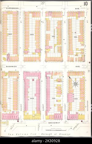 Kartografisch, Karten. 1884 - 1936. Lionel Pincus und Princess Firyal Map Division. Feuerversicherung , New York (Staat), Immobilien , New York (Staat), Städte & Orte , New York (Staat) Brooklyn V. 9, Plate No. 10 Karte begrenzt durch Evergreen Ave., Schaeffer St., Broadway, Weirfield St. Stockfoto