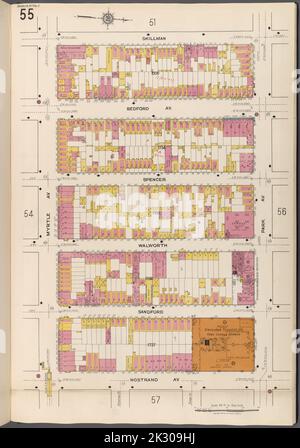 Kartografisch, Karten. 1884 - 1936. Lionel Pincus und Princess Firyal Map Division. Feuerversicherung , New York (Staat), Immobilien , New York (Staat), Städte & Orte , New York (Staat) Brooklyn V. 3, Plate No. 55 Karte begrenzt durch Skillman, Park Ave., Nostrand Ave., Myrtle Ave. Stockfoto