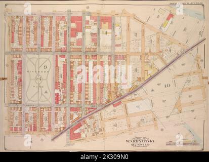 E.B. Hyde & Co. Kartografisch, Karten. 1904 - 1912. Lionel Pincus und Princess Firyal Map Division. Brooklyn (New York, New York) , Maps, Immobilien , New York (Bundesstaat) , New York Brooklyn, Vol. 3, Doppelseitenteller Nr. 16; Teil von ward 17 & 18, Abschnitt 9 & 10; Karte begrenzt durch Norman Ave., Bridgewater St., Vandam St., Newtown Creek einschließlich Stewart St., Lombardy St., Engert Ave. (Van Pelt Ave.), Homboldt St.; Unterplan; Karte begrenzt durch Meeker Ave. Stockfoto