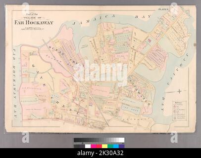 Kartografisch, Karten. 1891. Lionel Pincus und Prinzessin Firyal Map Division. Queens County (New York) Tafel 11: Begrenzt durch Bay Avenue, Franklin Avenue, Ocean Avenue, Healey Avenue, Bayview Avenue, The Strand, Bay Street, Mott Avenue, Grand Avenue, Crescent Place, Bay Street, Mott Avenue, Bay View Terrace, Cedar Avenue, Mott Avenue, Central Avenue, John Street, Wave Crest Avenue und Bay Avenue. Teil des Dorfes Far Rockaway. Stockfoto
