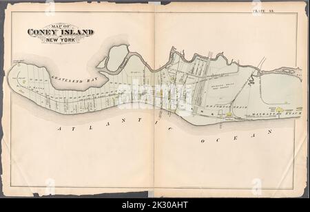 Kartografisch, Karten. 1880. Lionel Pincus und Prinzessin Firyal Map Division. Brooklyn (New York, N.Y.), Immobilien , New York (Bundesstaat) , New York Platte 35: Begrenzt durch Gravesend Bay, Sheepshead Bay, Manhattan Beach und Atlantik. Karte von Coney Island, New York. Stockfoto