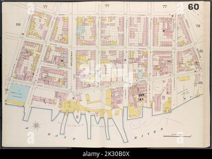 Kartografisch, Karten. 1884 - 1936. Lionel Pincus und Princess Firyal Map Division. Feuerversicherung , New York (Staat), Immobilien , New York (Staat), Städte & Orte , New York (Staat) Brooklyn V. 3, Doppelseite Plate No. 60 Karte begrenzt durch S.5. St., Berry St., Division Ave., East River Stockfoto