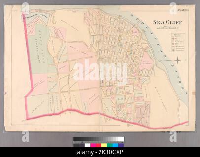 Kartografisch, Karten. 1891. Lionel Pincus und Prinzessin Firyal Map Division. Queens County (New York) Platte 24: Begrenzt durch Prospect Avenue, First Avenue, Main Avenue, Eighth Avenue, Glen Gove Avenue, Glenola Avenue, Charpenter Avenue, Downing Avenue, (Henry Aston Glenola Park) Littleworth Avenue und (Hempstead Harbour) Downing Avenue. Meeresklippe. Stockfoto