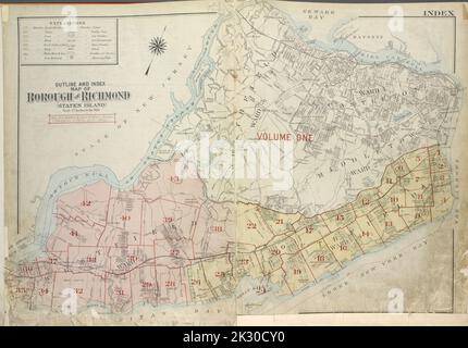 Kartografisch, Karten. 1917. Lionel Pincus und Prinzessin Firyal Map Division. Staten Island (New York, New York) Übersicht und Index Karte des Bezirks Richmond (Staten Island); Erklärung; Anmerkung Stockfoto