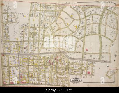 Kartografisch, Karten. 1918. Lionel Pincus und Prinzessin Firyal Map Division. Queens (New York, N.Y.), Immobilien , New York (Bundesstaat) , New York , Queens (Borough) Queens, Vol. 1A, Doppelseite Plate No. 1; Teil von ward 4 Jamaica. Karte begrenzt durch Boundary zwischen 3. und 4. ward, Road avon Road, Hillside Ave.; einschließlich Jamaica Ave., Hardenbrook St., Park Ave Stockfoto
