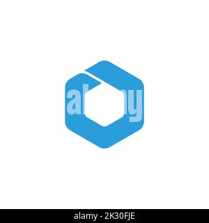 Sechseckiger Eiswürfel blau einfacher Kurvenlogovektor Stock Vektor