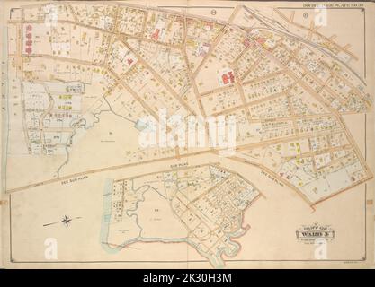 Kartografisch, Karten. 1907. Lionel Pincus und Princess Firyal Map Division Queens, Vol. 1, Doppelseitenplatte Nr. 32; Teil von ward 5; Farrockaway; Karte begrenzt durch Central Ave., Crescent Ave., Mc. Neil Ave.; einschließlich Broadway Jarvis Lane, South St.; Unterplan; Karte begrenzt durch Jarvis Lane, Oak St.; einschließlich des ehemaligen Dorfes Rockaway, Bister Creek Stockfoto