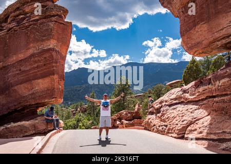 Natürliche rote Felsformationen im Garden of the Gods in Colorado Stockfoto