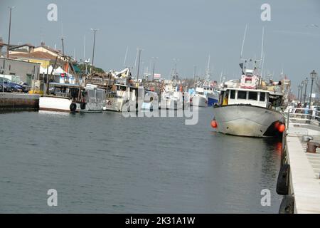 Cesenatico, Italien. Motorisierte Fischerboote auf Porto Canale. Stockfoto