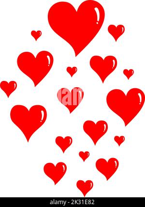 SET VON ROTEN CARTOON-STIL HERZEN, VERSCHIEDENE GRÖSSEN Stock Vektor