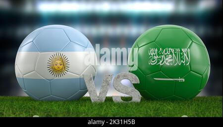 Katar 2022 Fußball-Weltmeisterschaft Gruppe C Argentinien gegen Saudi-Arabien. 3D Abbildung. Stockfoto