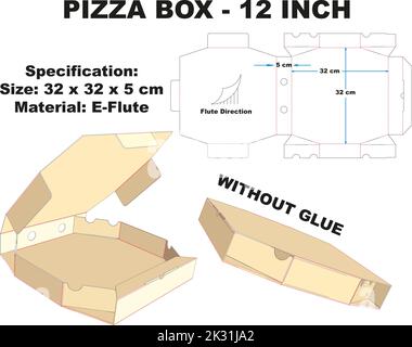 Sehr coole Pizzabox. Neben seiner attraktiven Form ist diese Box auch sehr einfach und einfach zu montieren, ohne Klebstoff zu verwenden. Stock Vektor