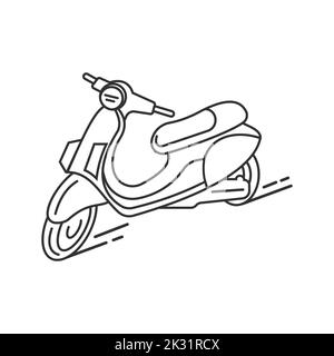 Roller Linie Zeichnung gerade Linie von Motorrad mit minimalistischem Design, Scooter Linie Symbol, Versand Symbol, Logo Illustration, Schnelle Bewegung Stock Vektor