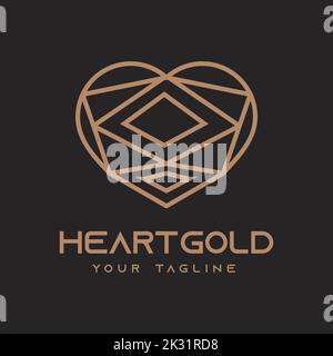 Geometrisches Polyherz-Symbol als Goldstruktur. Facettierter Tag auf dunklem Hintergrund. Stock Vektor