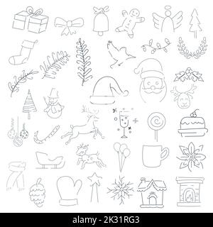 Weihnachtskollektion von dekorativen Winter Doodle Elemente, Vektor-Illustration. Stock Vektor