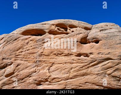 Abgerundete Felsformationen mit Wabenverwitterung entlang der Notom Road im Grand Staircase-Escalante National Monument in Utah, USA Stockfoto