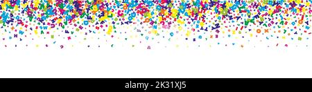 Fallende Buchstaben der englischen Sprache. Lebendige fliegende Wörter des lateinischen Alphabets. Fremdsprachen Studienkonzept. Wertvolles Back to School Banner auf weißem Hintergrund. Stock Vektor