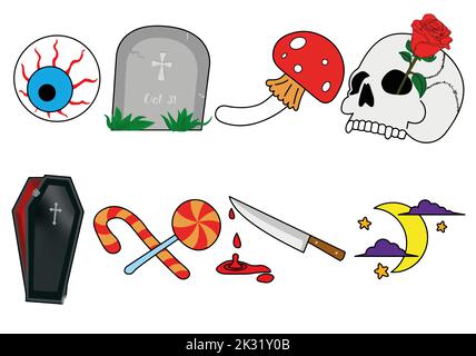 halloween Party Farbe Aufkleber Pack Vektor und Illustration Stock Vektor