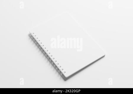 A4 A5 Notizbuch mit abgerundeten Ecken und Spiralen 3D Weißes, unbeschriftetes Mockup Stockfoto